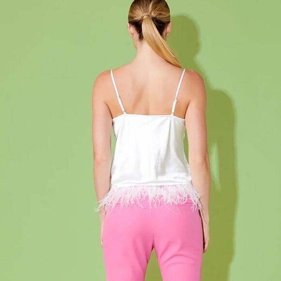 ENDLESS ROSE SATIN COWL NECK TOP WITH FEATHER WHITE S NWT in packaging - Picture 5 of 9